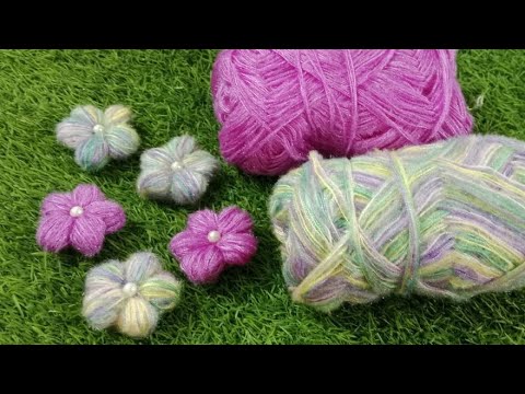 Amazing Flower Making Idea Using Finger - Hand Embroidery Design Tricks - DIY Woolen  Flower 