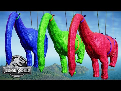 BRACHIOSAURUS COLOR PACK VS T REX VS INDOMINUS REX DINOSAUR FIGHT | Jurassic World Evolution