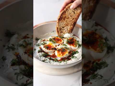 Soft Boiled Eggs with Spiced Olive Oil and Herbed Greek Yogurt