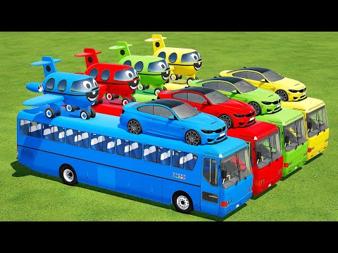 TRANSPORT BMW M4 CARS & COLORED PLANES WITH SCHOOL BUSES - Farming Simulator 22