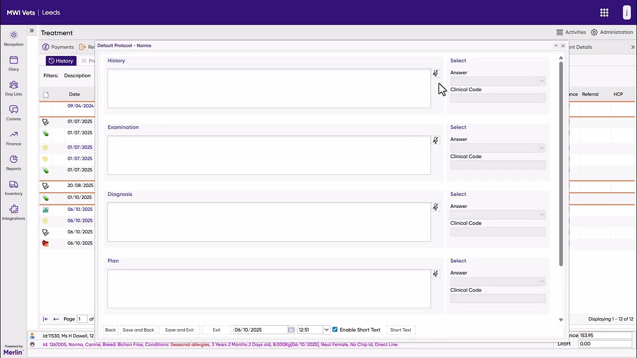 4. View history, add treatment & clinical notes