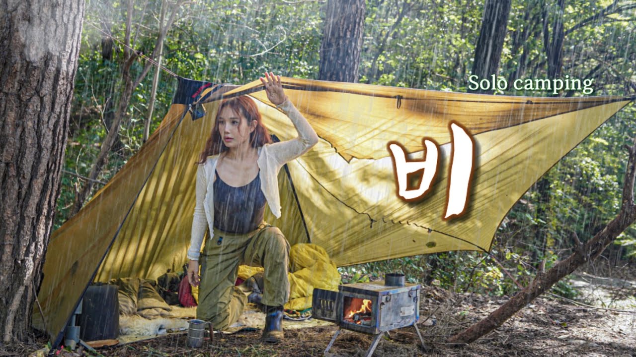  Wild camping alone in the rainy forest with only a tarp / solo camping