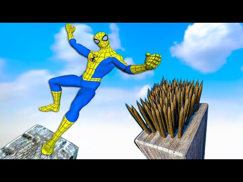 INSANE Spider Man Ragdoll Physics Test Thrown Into Deadly Spike Traps