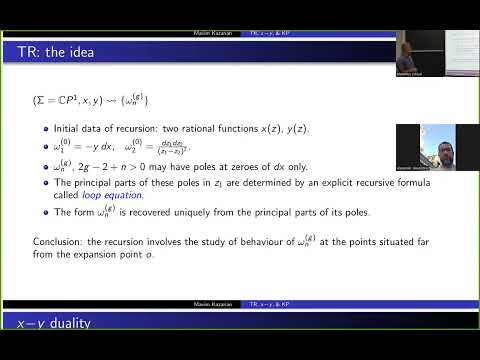 Maxim Kazarian -- Topological recursion, xy duality, and KP integrability