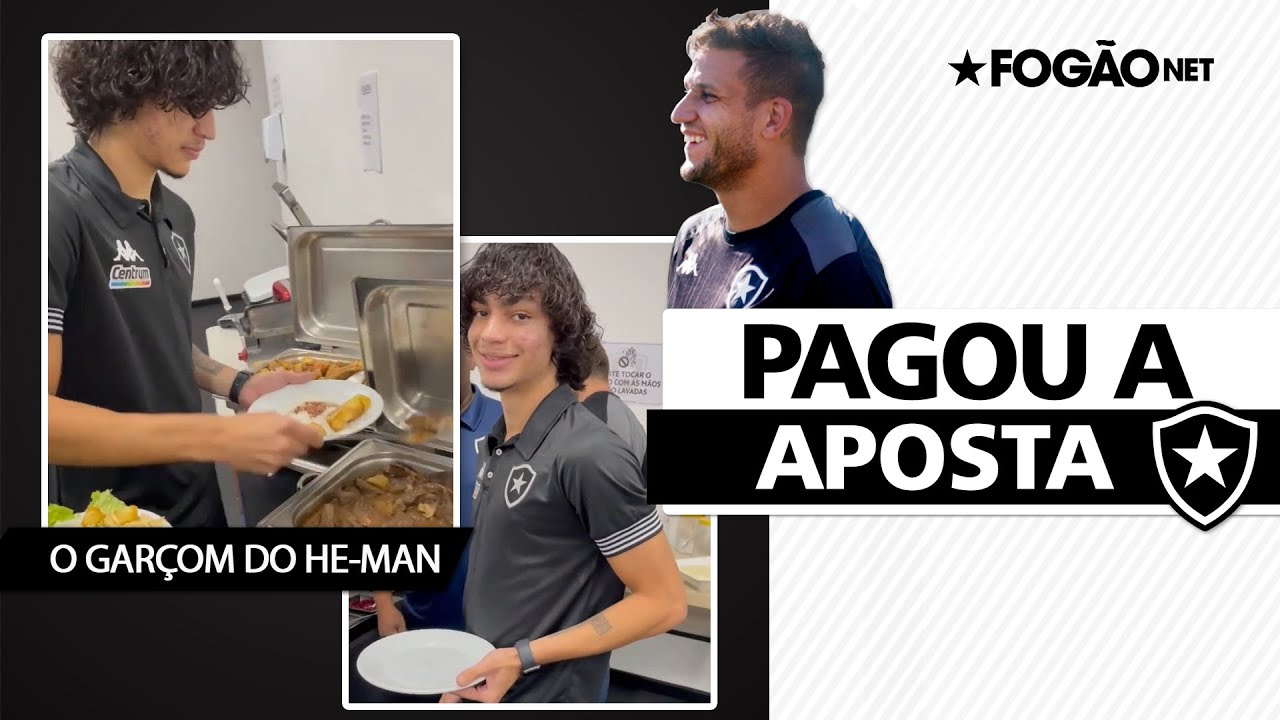 Matheus Nascimento perde aposta no treino do Botafogo, ‘vira garçom’ e serve jantar de Rafael Moura
