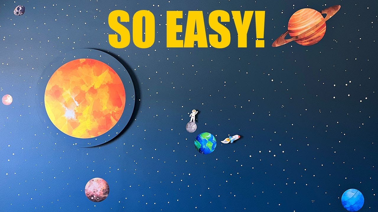 Watch video Super Easy DIY Outer Space Bedroom Wall 😎 With Solar System Stickers and Glow In The Dark Stars Now Super Easy DIY Outer Space Bedroom Wall 😎 With Solar System Stickers and Glow In The Dark Stars