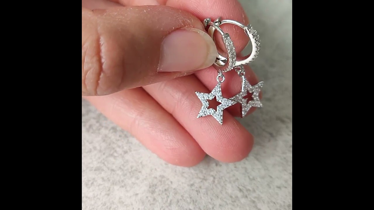 Pendientes Aro Estrella con Circonitas de Plata de Ley 925 - Las mejores joyas de Plata de Ley