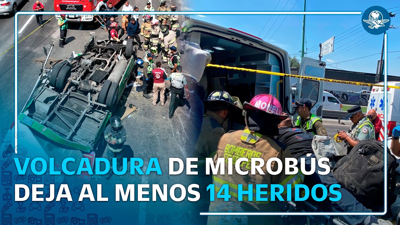 Volcadura de microbús en la México-Pachuca deja 14 personas lesionadas