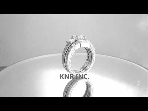 14K WHITE GOLD PRINCESS CUT DIAMOND ENGAGEMENT RING AND BAND ANTIQUE STYL 1.55CT - KNR INC - 339.1