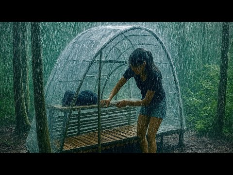 Build a shelter out of plastic wrap in the pouring rain