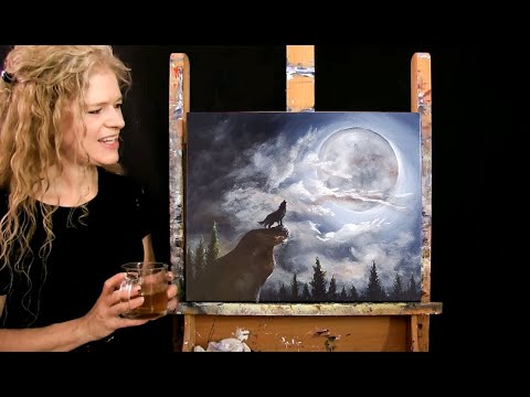 Learn How to Paint HOWLING AT THE MOON with Acrylic - Paint and Sip at Home - Step by Step Tutorial
