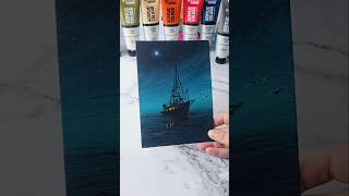 Download lagu Night sky seascape / acrylic painting on 5x7' canvas board mp3