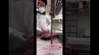 Worker cuts finger cutting meat 😭😭