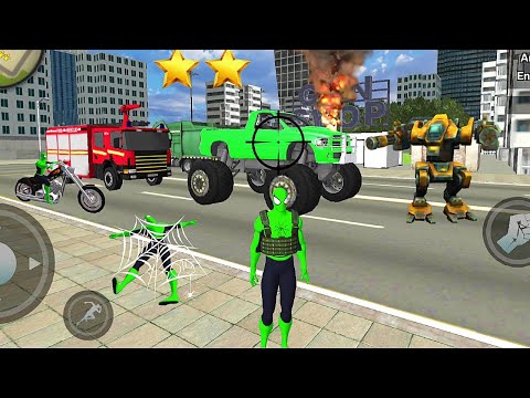 Green Spiderman VS Iron Hero VS Police Spider Rope Hero:Ninja Gangster Crime Vegas City Gameplay