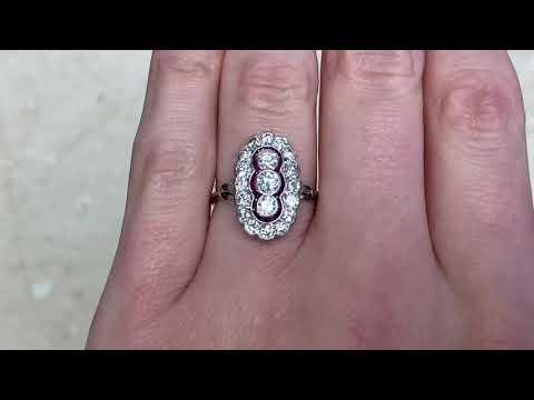 Edwardian Old European Cut Diamond and Ruby Platinum Ring - Wolcott Ring - Hand Video