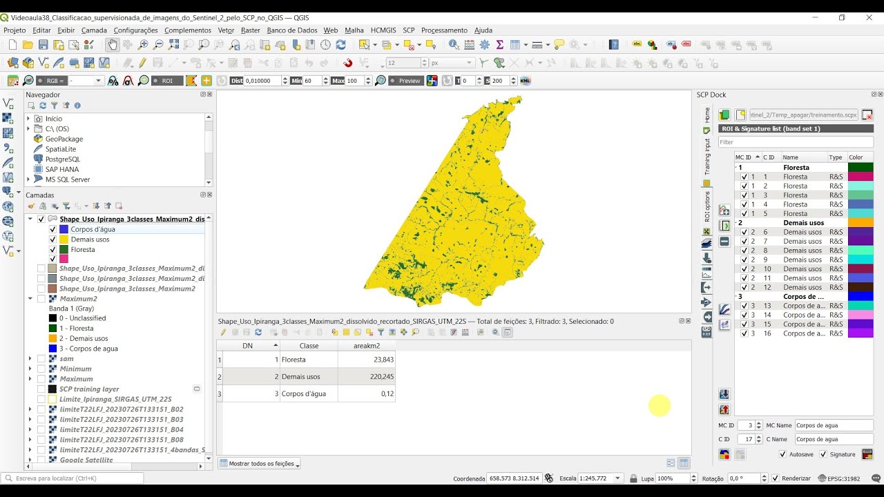 Videoaula 38: Classificação supervisionada de imagens do Sentinel 2 no QGIS pelo Plugin SCP