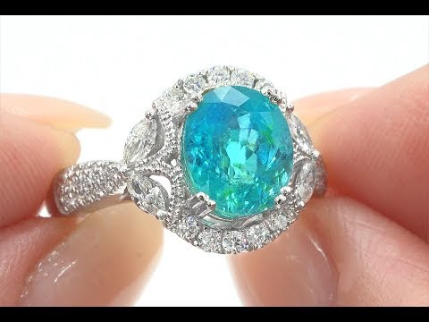 GIA 3.84 tcw Top Gem Neon Greenish Blue Color Paraiba Tourmaline & Diamond Ring Solid  Platinum C219