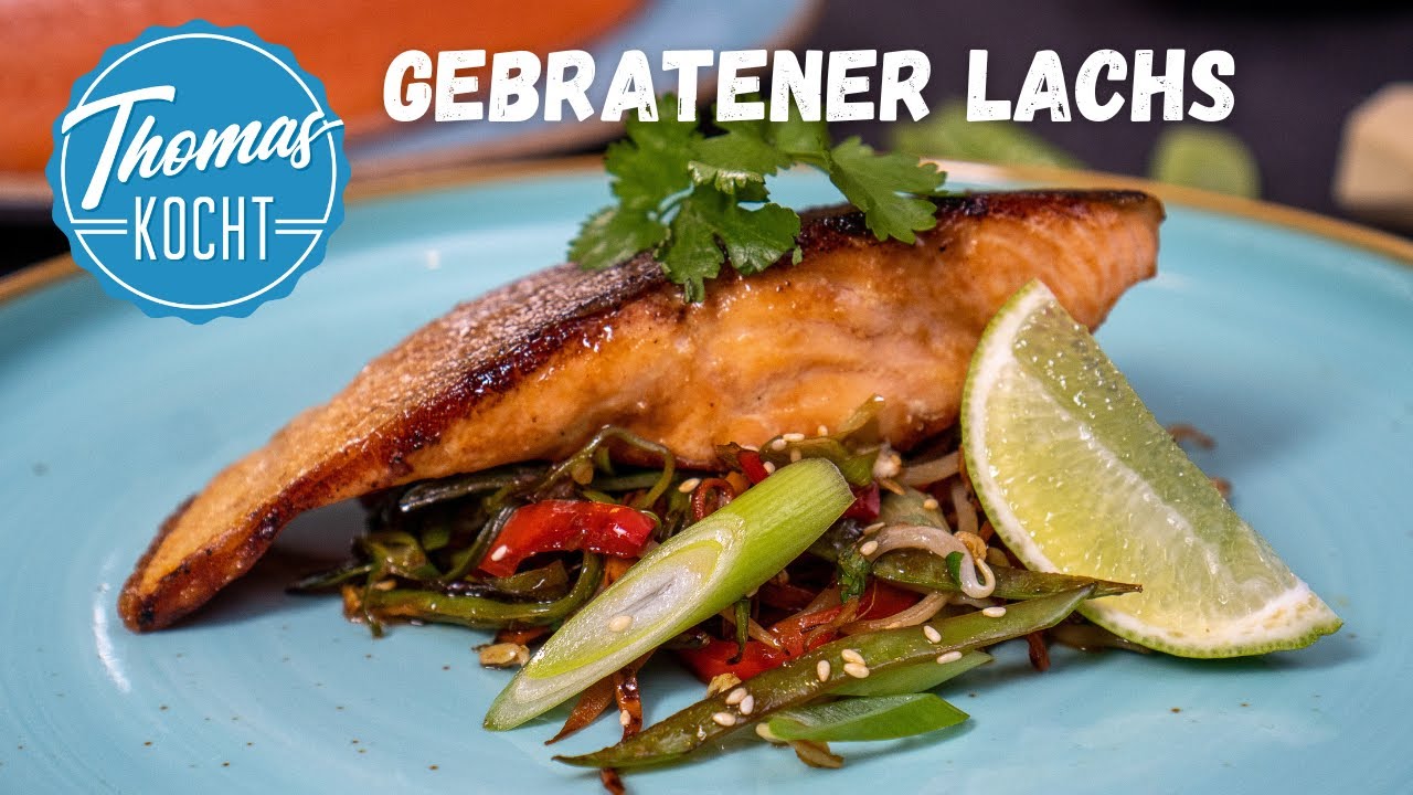 Asiatisch marinierter Lachs aus dem Backofen mit Paprika-Zucchini ...