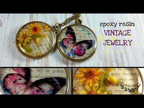 ~JustHandmade~ Amazing epoxy resin vintage jewelry with butterfly & flowers - tutorial / DIY