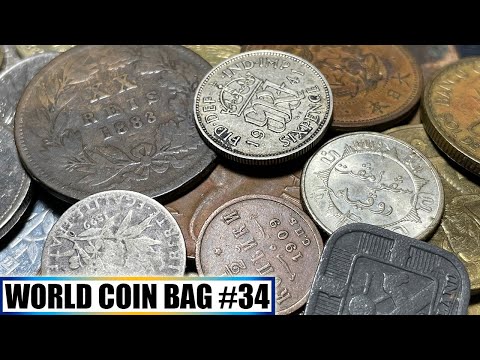 RARE 19th CENTURY SILVER & Great Finds Hunting 1/2 Pound Foreign Coin Grab Bag - Bag #34