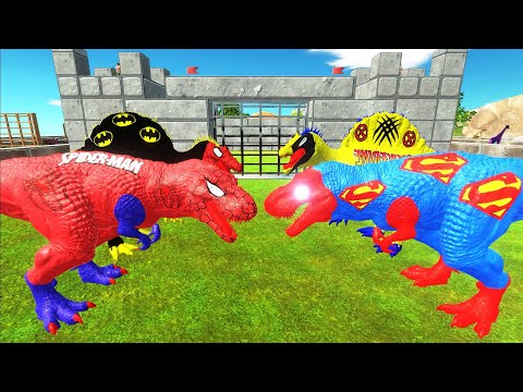 SPIDERMAN VS SUPERMAN T REX CASTLE TEAM DEATHRUN - Animal Revolt Battle Simulator
