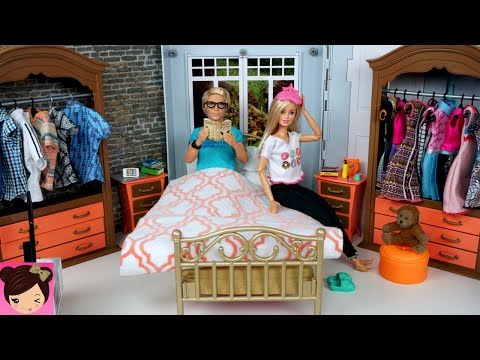 Barbie & Ken Evening Routine Bedroom Bathroom Doll House  Kitchen Toy