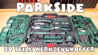 PARKSIDE® Werkzeugkoffer, 80-teilig, mit Wasserwaage, Handsäge, Zangen, Hammer