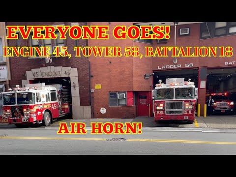 **EVERYONE GOES/AIR HORN** New York Engine 45, Tower 58, Battalion 18 Responding In Da Bronx | FDNY