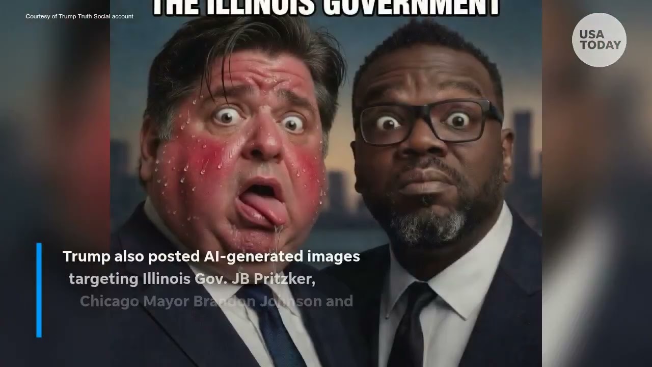 Trump shares AI-generated image beside shackled alien