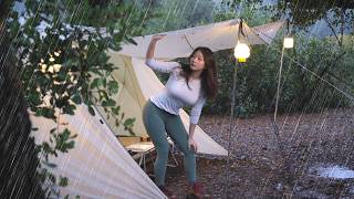 ☔SOLO CAMPING IN THE HEAVY RAIN WITH TENT | RAIN ASMR