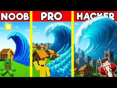 TSUNAMI BUNKER House Build Battle In Minecraft - NOOB VS PRO CHALLENGE - Maizen Mizen Mazien Parody