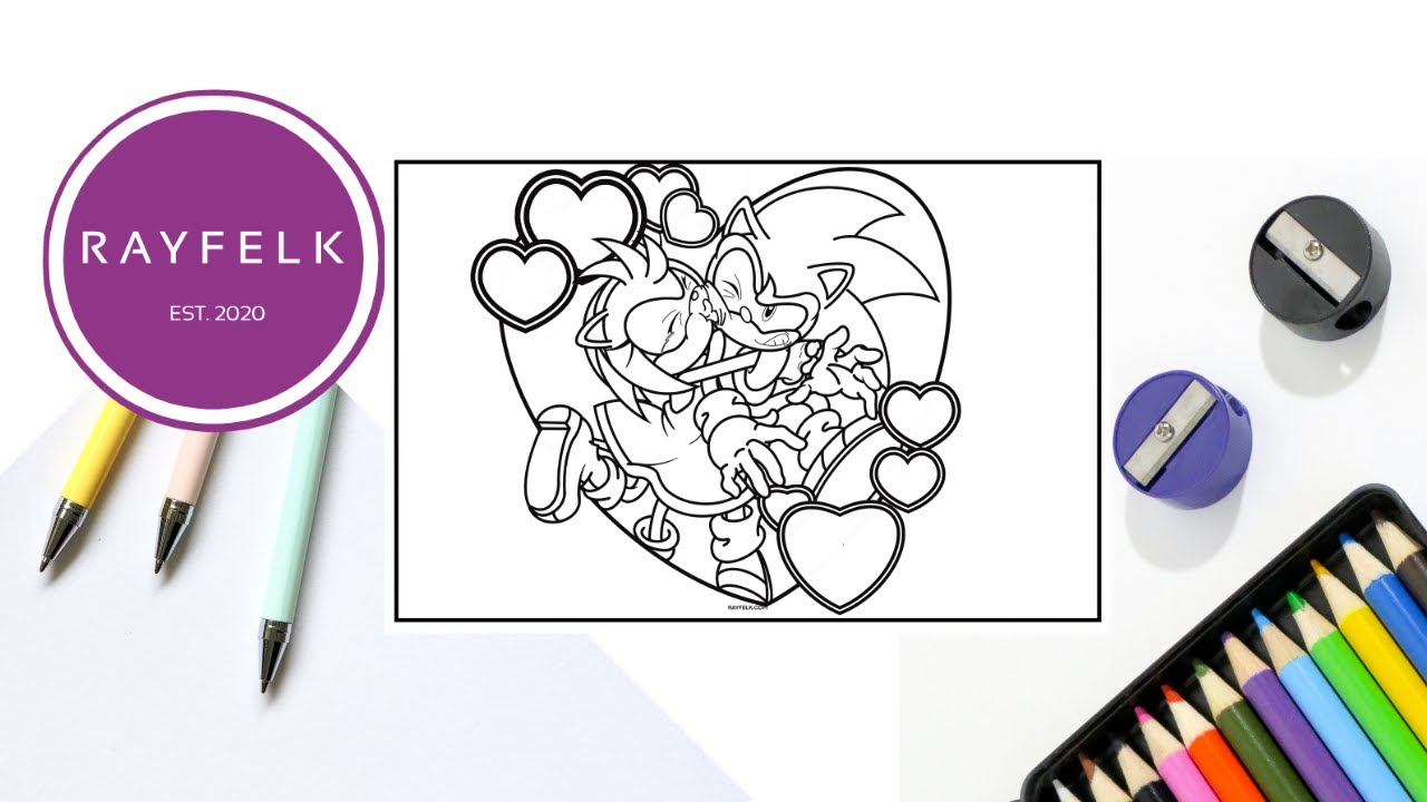 Sonic the Hedgehog Love Amy Rose Sonic | Sonic Coloring Pages | Rayfelk Printable coloring Page