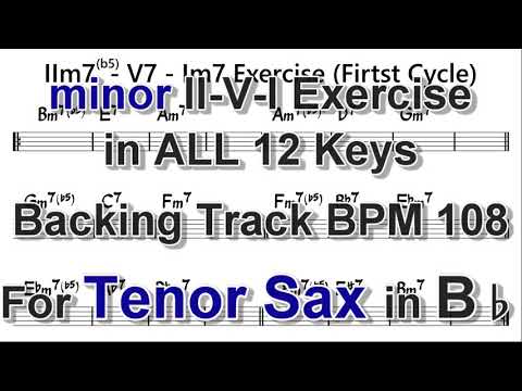 minor ii-V-I Exercise in ALL 12 keys - Backing Track for Tenor Sax, BPM 108