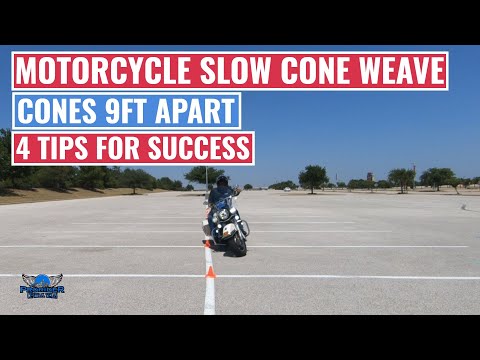 Motorcycle Slow Cone Weave Drill With Cones 9 Feet Apart  / 4 Quick Tips