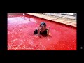 Mark rober swimming in a pool of jello