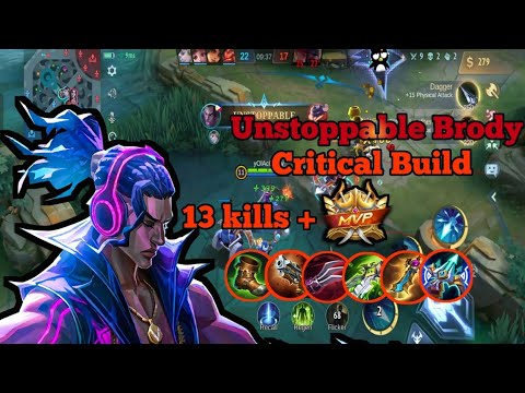 13 Kills!! One Shot Build Brody Critical Damage!! - Build Top 1 Global Brody ~ MLBB