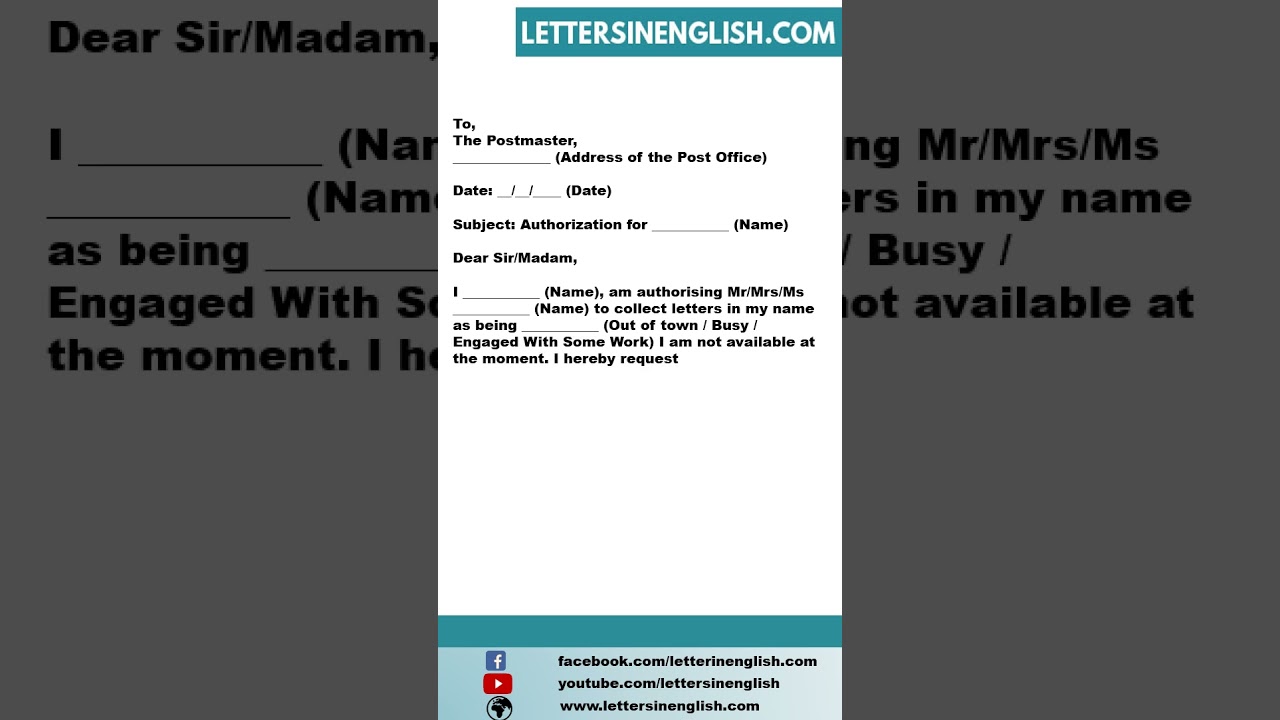 Authorization Letter For Post Office