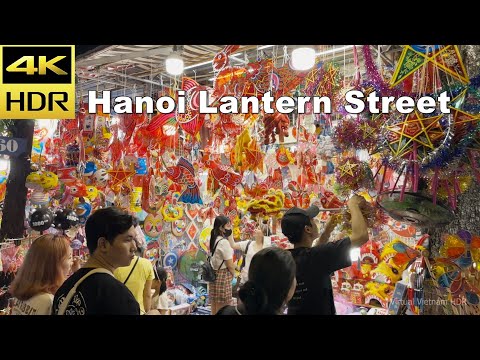 4K HDR | Night Walking Hanoi Lantern Street | Vietnam 2023 - Binaural Audio
