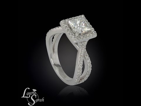 Art Deco Princess Cut Diamond Engagement Ring with split shank and filigree LS4184