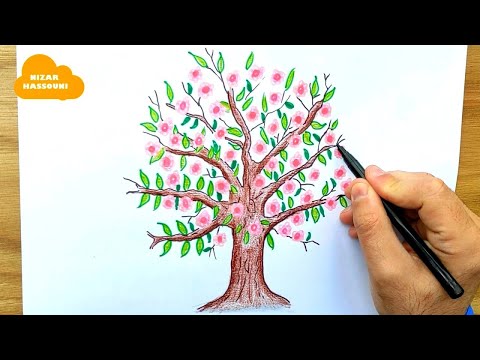Comment dessiner un arbre de printemps en couleur