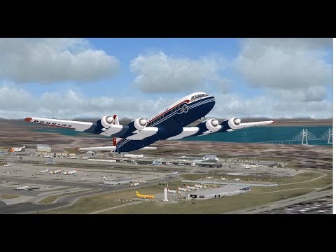 DOUGLAS DC 7C DOUGLAS SEVEN SEAS TAKE OFF FROM LISBOA INTL AIRPORT FS9 HD
