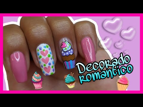 DECORACIÓN DE UÑAS FÁCIL CUPCAKE 🧁💕 Y CORAZONES | CUPCAKE NAILART ♥ NailArt By Andy
