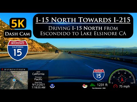 Let's Drive North on I-15 from Escondido pass Temecula to Lake Elsinore California in 5K ULTRA HD