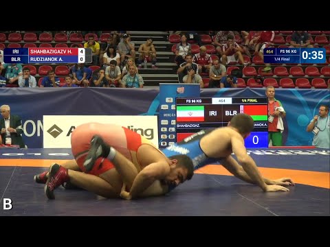 1/4 FS - 96 kg: H. SHAHBAZIGAZV (IRI) df. A. RUDZIANOK (BLR) by TF, 12-0