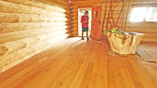 Off Grid LOG CABIN Build / First Floor Oak Parquet and Loft Douglas Fir Flooring (S3 Ep13)