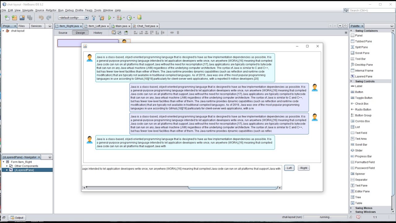 Java GUI - Chat Application Layout