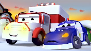 Baby Matt the POLICE CAR has a COLD on Christmas Eve! Amber the Ambulance in Car City for Children