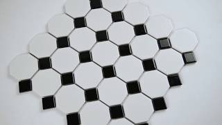 Metro Octagon Matte White and Black Porcelain Mosaic Tile - 101415943