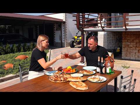 FRYING CHICKEN with QUAILS in a COUNTRY WOOD STOVE.
