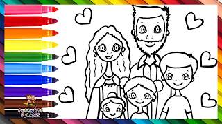 Desenhar E Colorir Uma Família De 5 👩👨👧👧👦🌈 Desenhos Para Crianças
